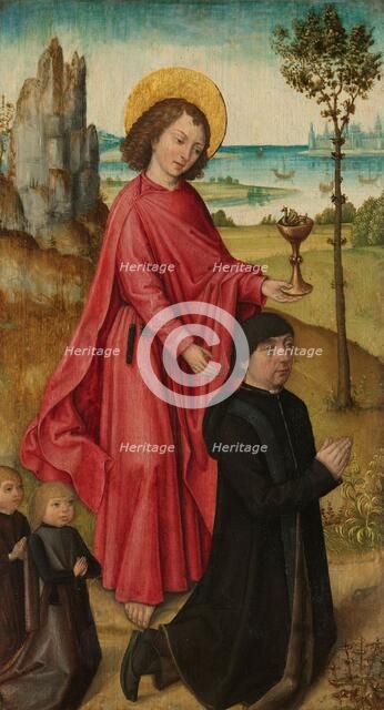 A Donor and his two Sons with Saint John the Evangelist, inner left wing of a triptych, c.1480-c.148 Creator: Master of the Saint Ursula Legend.
