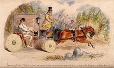 A doctor changing into hunting clothes in his carriage, on his way to a hunt meeting, 1859. Creator: John Leech
