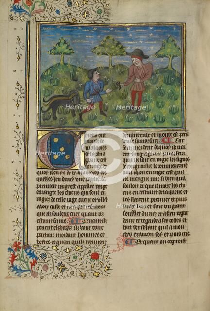 A Doctor, a Hunter, and Three Sick Dogs; Livre de la Chasse, about 1430-1440. Creator: Unknown.