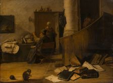 A Doctor Examining a Urine Specimen in his Study, c1640-1650. Creator: Unknown