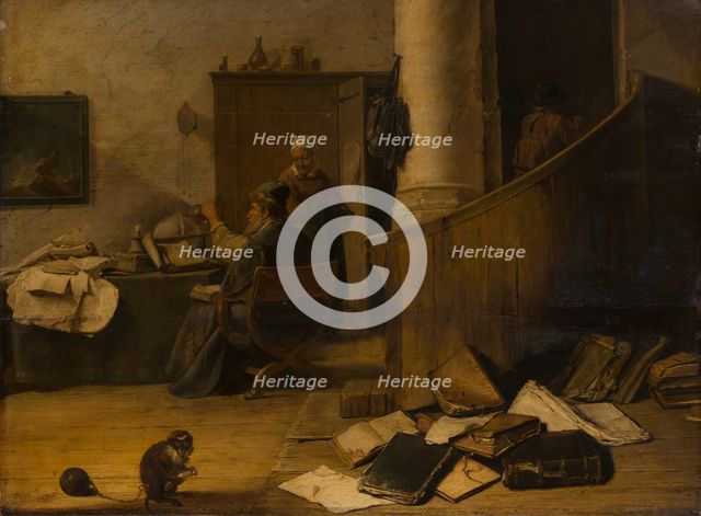 A Doctor Examining a Urine Specimen in his Study, c1640-1650. Creator: Unknown.