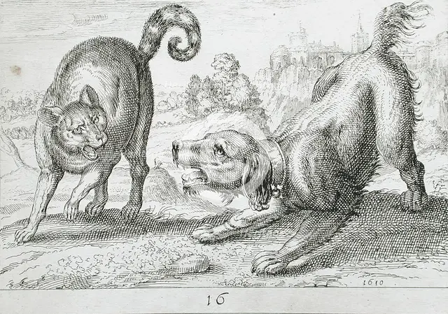 A Dog Fighting a Cat, 1610. Creator: Hendrick Hondius I.