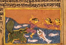 A Dolphin (Shishumara) Attacks a Woman, Folio from a Yashodhara Charita (Life of Yashodhara), 1454. Creator: Unknown