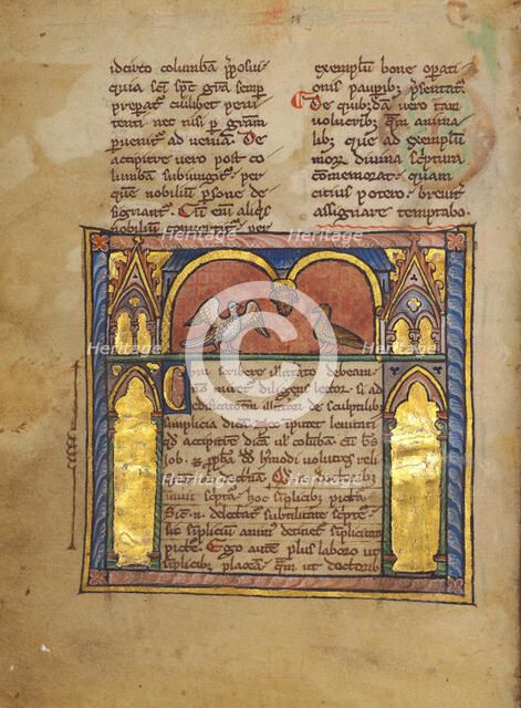 A Dove and a Falcon within an Arcade; Bestiary, about 1270. Creator: Unknown.
