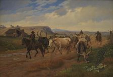 A Drove of Oxen in the Roman Campagna, 1845. Creator: Johan Thomas Lundbye