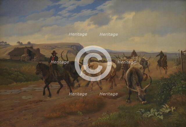 A Drove of Oxen in the Roman Campagna, 1845. Creator: Johan Thomas Lundbye.
