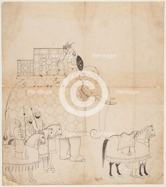 A drawing of Caparisoned Elephant and Horses, c. 1760. Creator: Unknown.