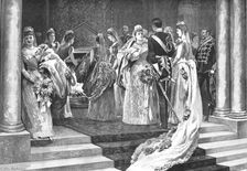 'A Drawing-Room at Buchingham Palace -- Waiting in the corridor before presentation to... 1890. Creators: Unknown, Charles Roberts