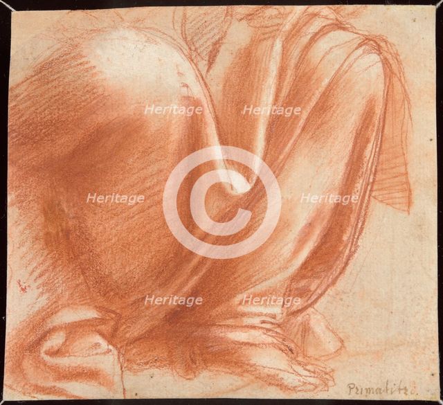 A Drapery Study for the Knees of a Seated Allegorical Figure of Charity (recto)..., 1520/30. Creator: Giovanni Antonio Sogliani.