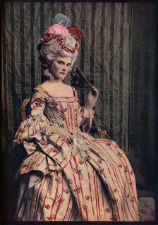 A dress of charming proportion in beautiful French brocade. Period 1775-85 c1913