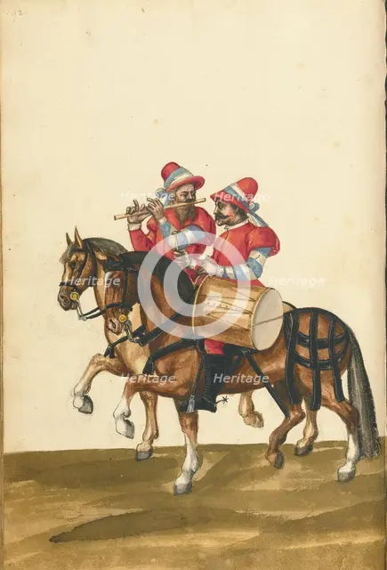 A Drummer and a Flute Player on Horseback, about 1560-1570. Creator: Unknown.