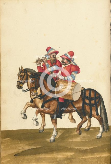 A Drummer and a Flute Player on Horseback, about 1560-1570. Creator: Unknown.