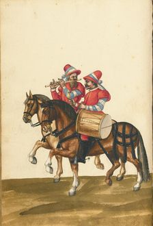 A Drummer and a Flute Player on Horseback, about 1560-1570. Creator: Unknown