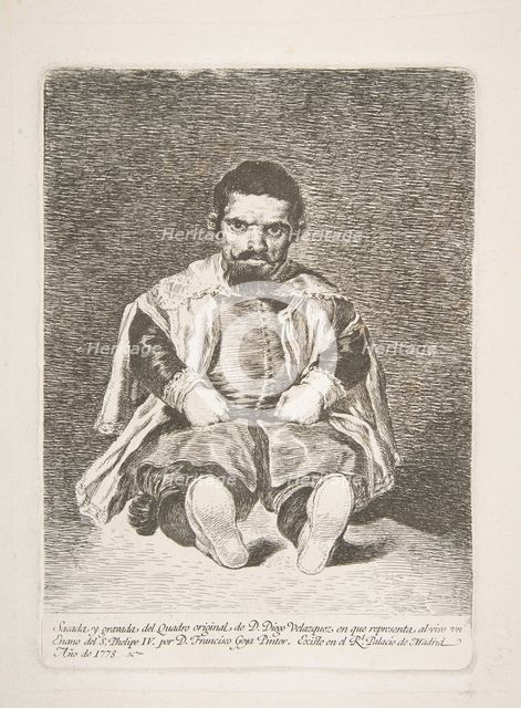A dwarf (un enano) known as 'El Primo' after Diego Velázquez, 1778. Creator: Francisco Goya.