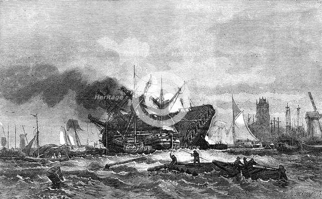"A Dutch East Indiaman Hove Down" - painted by G. H. Andrews..., 1856.  Creator: Mason Jackson.