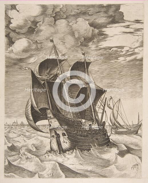 A Dutch Hulk and a Boeier from The Sailing Vessels, 1565. Creators: Frans Huys, Cornelis Cort.