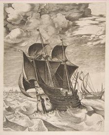 A Dutch Hulk and a Boeier from The Sailing Vessels, 1565. Creators: Frans Huys, Cornelis Cort