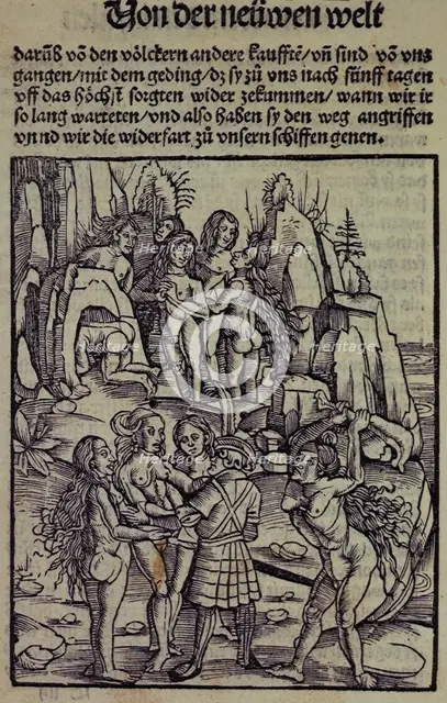 A European about to be attacked by an indigenous person,1509.  Creator: Unknown.