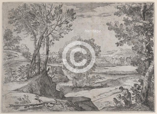A family seated by a river, 1643. Creator: Giovanni Francesco Grimaldi.