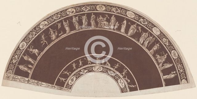A Fan with Classical Figures Processing to Apollo, c. 1795. Creator: Unknown.