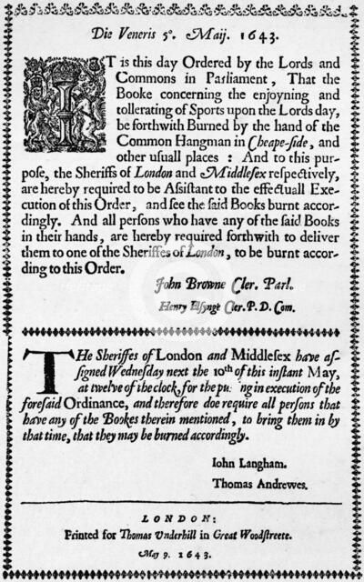A facsimile of the order for the burning of the Book of Sports, 1643 (1903). Artist: Unknown.