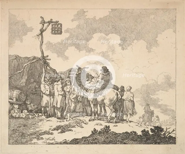 A Fair - A Group of Gypsies - Men and Women in Rustic Clothes in Front of Two Makeshift Te..., 1786. Creator: Thomas Rowlandson.