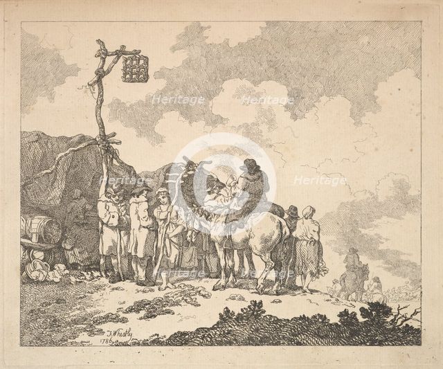 A Fair - A Group of Gypsies - Men and Women in Rustic Clothes in Front of Two Makeshift Te..., 1786. Creator: Thomas Rowlandson.