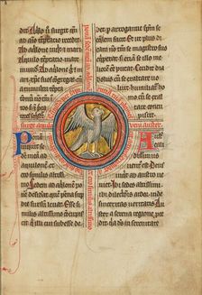 A Falcon within a Cross; De Natura Avium; De Pastoribus et Ovibus; Bestiarium, 1277 or after. Creator: Unknown