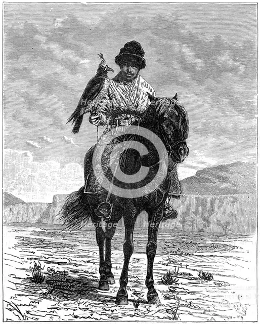 A falconer, Turkestan, 19th century.Artist: Delort