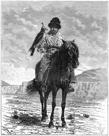 A falconer, Turkestan, 19th century.Artist: Delort