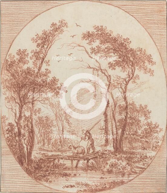 A Farmer and a Sheep Crossing a Rustic Bridge. Creator: Jean Baptiste Le Prince.