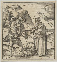 A Farmer and his Patron, from Hymmelwagen auff dem, wer wol lebt..., 1517. Creator: Hans Schäufelein the Elder