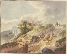A farmer drives his cows down the mountain, late 18th century. Creator: Gottlieb Welte