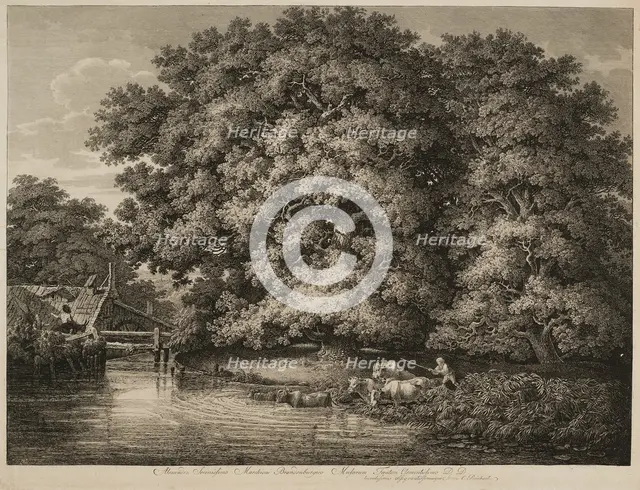 A Farmer Driving his Cattle into the Water, 1780. Creator: Johann Christian Reinhart.