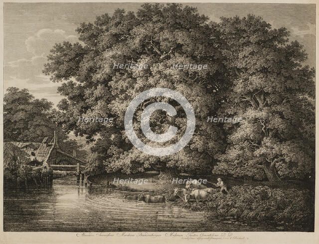 A Farmer Driving his Cattle into the Water, 1780. Creator: Johann Christian Reinhart.