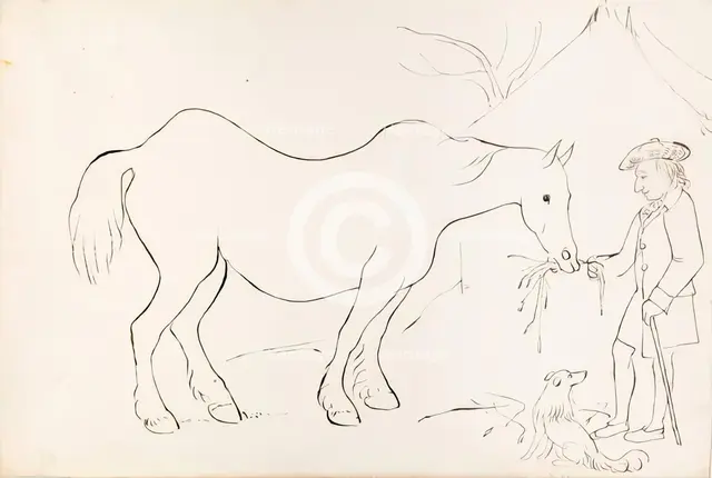 A Farmer Feeding His Horse, 1825-1839. Creator: James Howe.