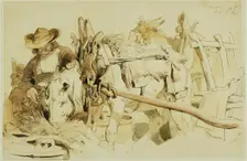 A Farmer Feeding his Pony in Geneva (recto); Seated Friar (verso), 1840 (recto); c. 1840 (verso). Creator: Edwin Henry Landseer