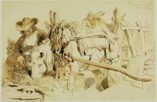 A Farmer Feeding his Pony in Geneva (recto); Seated Friar (verso), 1840 (recto); c. 1840 (verso). Creator: Edwin Henry Landseer