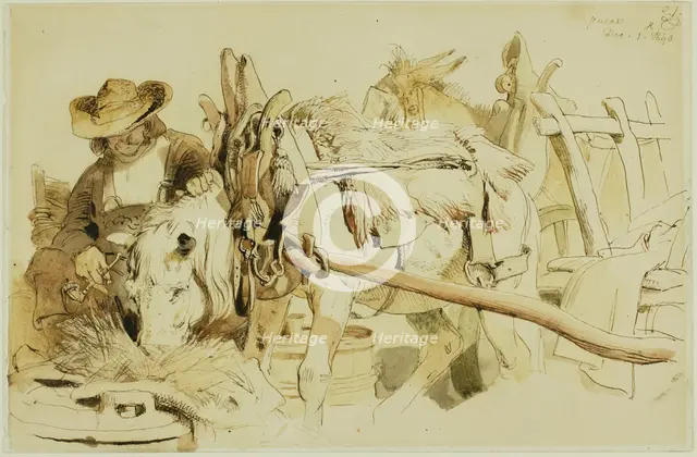 A Farmer Feeding his Pony in Geneva (recto); Seated Friar (verso), 1840 (recto); c. 1840 (verso). Creator: Edwin Henry Landseer.