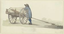 A farmer from the Hunsrück region by a cart, loading or unloading it, c1840s. Creator: Jakob Dielmann