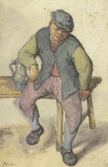 A farmer sitting at a table, after 1670. Creator: Adriaen van Ostade