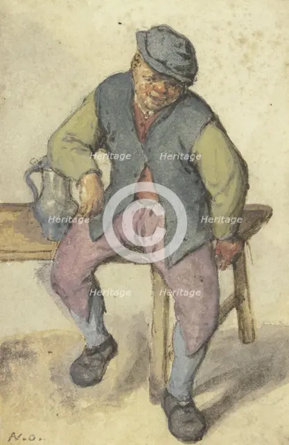 A farmer sitting at a table, after 1670. Creator: Adriaen van Ostade.