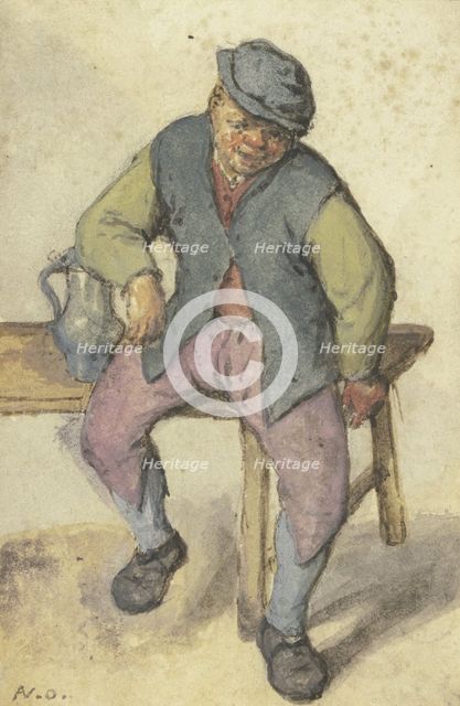 A farmer sitting at a table, after 1670. Creator: Adriaen van Ostade.