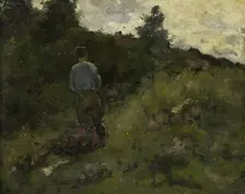 A Farmer walking along the Fringe of a Wood, 1889. Creator: Richard Roland Holst