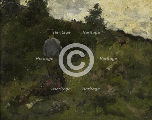 A Farmer walking along the Fringe of a Wood, 1889. Creator: Richard Roland Holst.