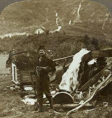 A farmer's water-power grindstone and sod-roofed gristmill in deep Olden Valley, Norway 1905. Creator: Unknown