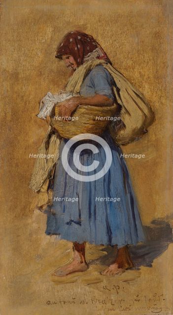A Farmer’s Wife Blowing her Nose, ca 1871-1874. Artist: Pettenkofen, August Ritter von (1821-1889)