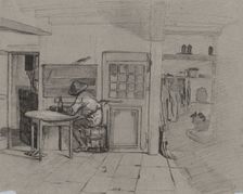 A Farmhouse Interior with a Boy at a Table, c. 1846. Creator: Alexandre-Gabriel Decamps (French, 1803-1860)