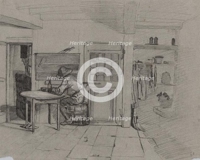 A Farmhouse Interior with a Boy at a Table, c. 1846. Creator: Alexandre-Gabriel Decamps (French, 1803-1860).