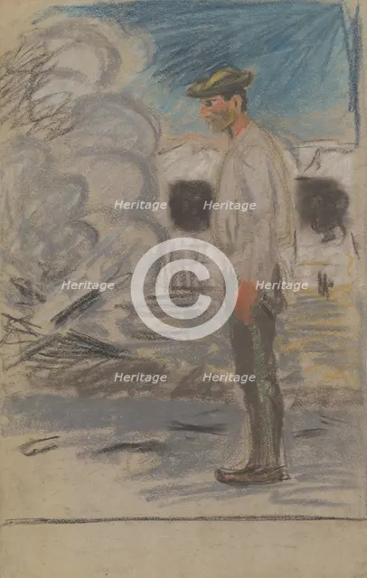A farmhand in the yard, 1935-1944. Creator: Arnold Peter Weisz-Kubincan.